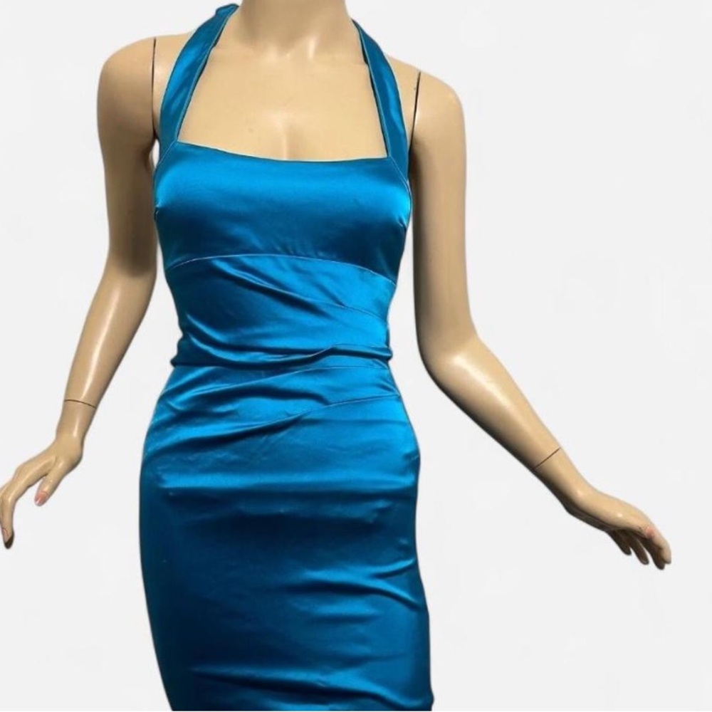 Cache Blue Satin Halter Dress Size 0